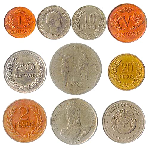 Colombia 10 Mixed Coins | Colombian Money | Centavos | Pesos | Since 1959