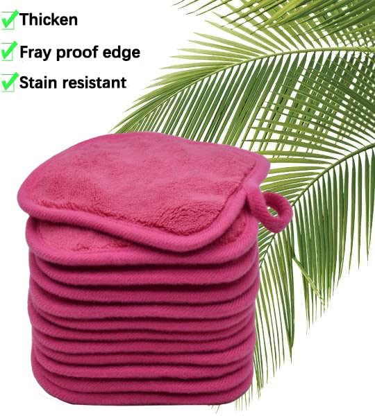 BloomSesame Makeup Remover Cloths for Face, Eye, Lips - Reusable Makeup Remover Pads Soft Microfiber Facial Cleansing Cloths 5 x 5 inch 6 Pack (Dark Pink)
