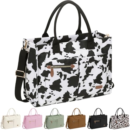 Canvas Tote Bag for Women, Large Work Tote Bags with Compartments, Zipper Crossbody Handbag for Teacher, College