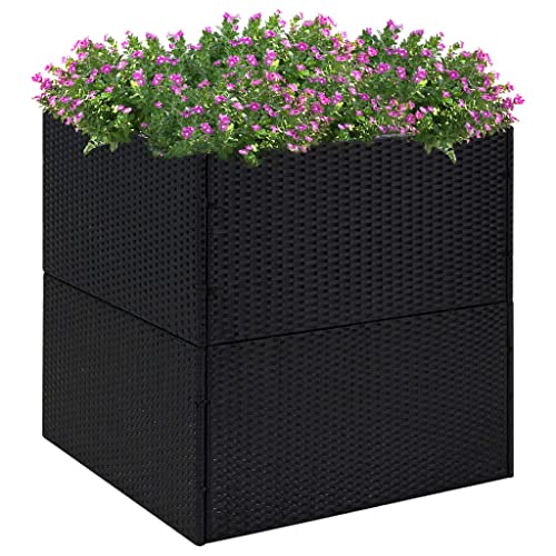 Fangmaliuyun Pflanzkübel Schwarz 80x80x80 cm, Poly Rattan, Stahlrahmen, offener Boden, Blumentopf/Hochbeet, Garten/Terrasse/Balkon