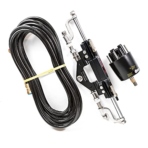 Winibo ZA0350V2 Boat Hydraulic Outboard Steering Kit with Helm Pump, Compact Cylinder,26 FT High Pressure Tubing Kit for Single Engines up to 350HP