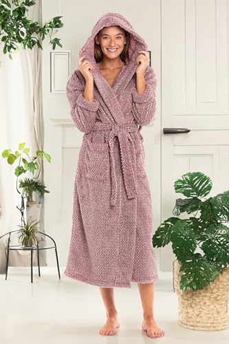 Image of Alexander Del Rossa Womens Fluffy, Fuzzy Robe for Women,Women's Long Hooded Robes, Plus Size
