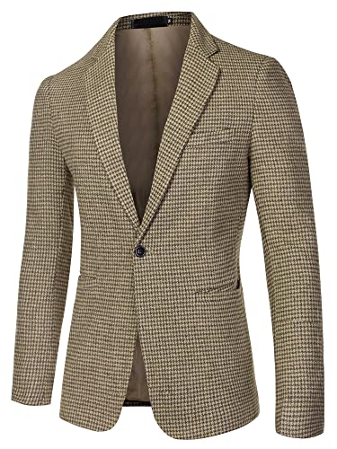 Lars Amadeus Men's Casual Plaid Sports Coat Notched Lapel One Button Houndstooth Blazer
