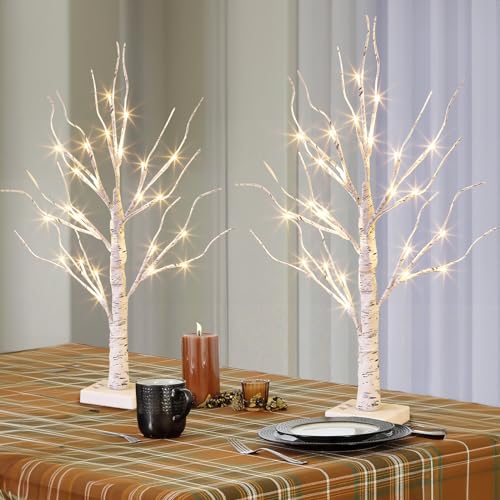 Eambrite DCD010B Lighted Birch Tree For Christmas Decor, Table Decorations Indoor, 2Pack 24 Led Battery Operated/Usb Tabletop Mini Artificial White Trees thumb #5