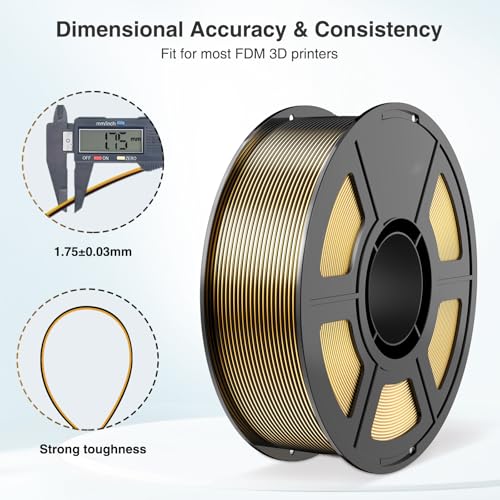 Image of Black Gold Multicolor Silk PLA Filament 1KG - Halloween Dual Color Change High Speed 3D Printer Filament 1.75mm with + /- 0.03mm Accuracy for FDM Printers & 3D Pens