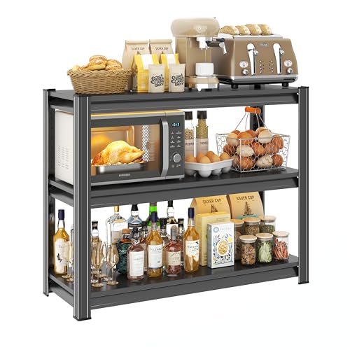 Image of 3 Tier Kitchen Shelves, Storage Shelving Unit, Adjustable Metal Shelving, 1200LBS Racks for Storage, Pantry Shelves Sturdy Steel Shelf for Kitchen Pantry Coffee Bar, Black