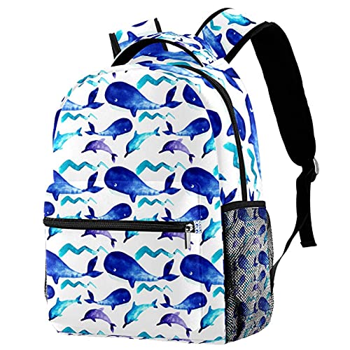Sac à dos d'école mignon pour enfants motifs poissons et océan aquarelle
