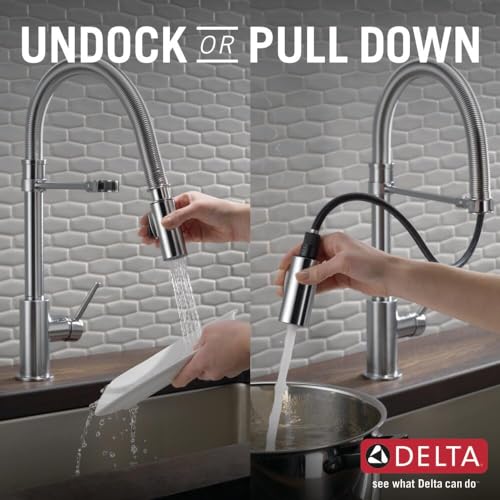 Image of Delta Faucet Trinsic Pro Commercial Style Kitchen Faucet, Kitchen Faucets with Pull Down Sprayer, Kitchen Sink Faucet, Faucet for Kitchen Sink with Magnetic Docking, Arctic Stainless 9659-AR-DST