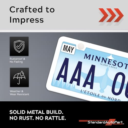 Image of Premium Slim Gloss White License Plate Frames - 2 Pack, Rust-Free Stainless Steel & Rattle-Free, Street Legal, Universal with Screw Caps, Thin Metal Front & Rear Car Tag Holders Unisex
