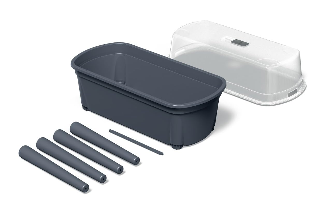 BirnePower Potager sur Pied avec Couvercle DBLP780 Gris Pierre. Mini Serre de Jardin 47L 775x378x820 mm. Bac de Culture avec Ventilation et Pieds Amovibles (1 Pièce)