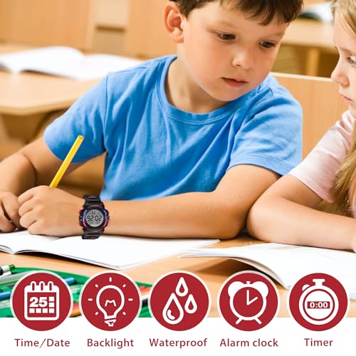 Image of Kids Watch,Boys Watch for 3-15 Year Old Boys,Digital Sport Outdoor Multifunctional Chronograph LED 50 M Waterproof Alarm Calendar Analog Watch for Children with Silicone Band,Kids Gift