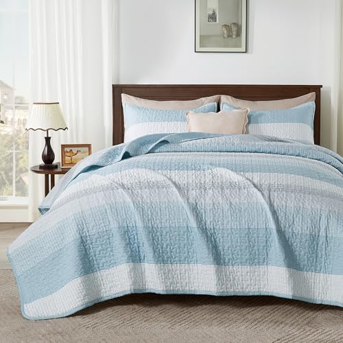 Image of Andency California King Quilt Set - Aqua Blue Lightweight Soft Quilt Cal King - Summer Bedspread California King Size - Bedding Coverlet for All Seasons (Includes 1 Quilt, 2 Pillow Shams)