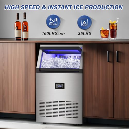 Máquina fabricadora de hielo comercial 160Lbs/24H 35Lbs capacidad miniatura 3