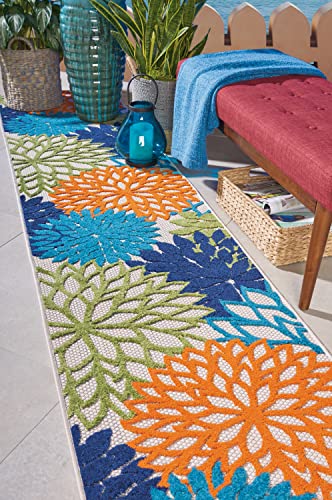 Nourison Aloha Indoor/Outdoor Multicolor 2'3" X 10' Area -Rug, Tropical, Botanical, Easy -Cleaning, Non Shedding, Bed Room, Living Room, Dining Room, Deck, Backyard, Patio (2X10) #TOP4