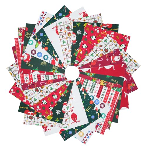 HO2NLE 24 Stück Weihnachten Baumwoll Stoff Quadrate 25 x 25cm...
