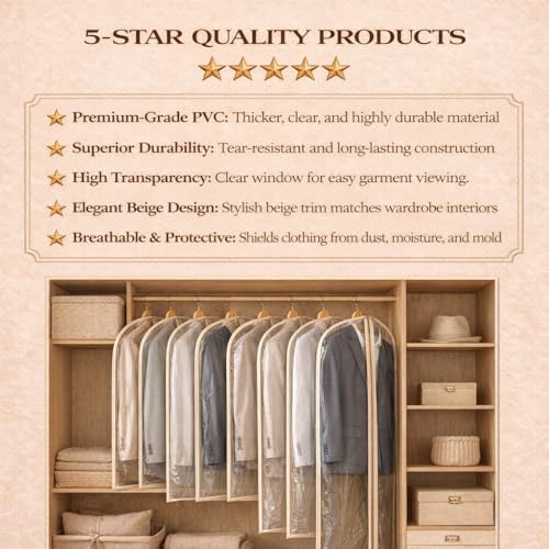 Image of Coat Cover | Foldable Rexin Blazer & Suit Cover with Zipper | Transparent Garment Bag for Wardrobe Storage | Dust & Moisture Protection Clothing Organizer | Pack of 2 | Black | Height-36 inch