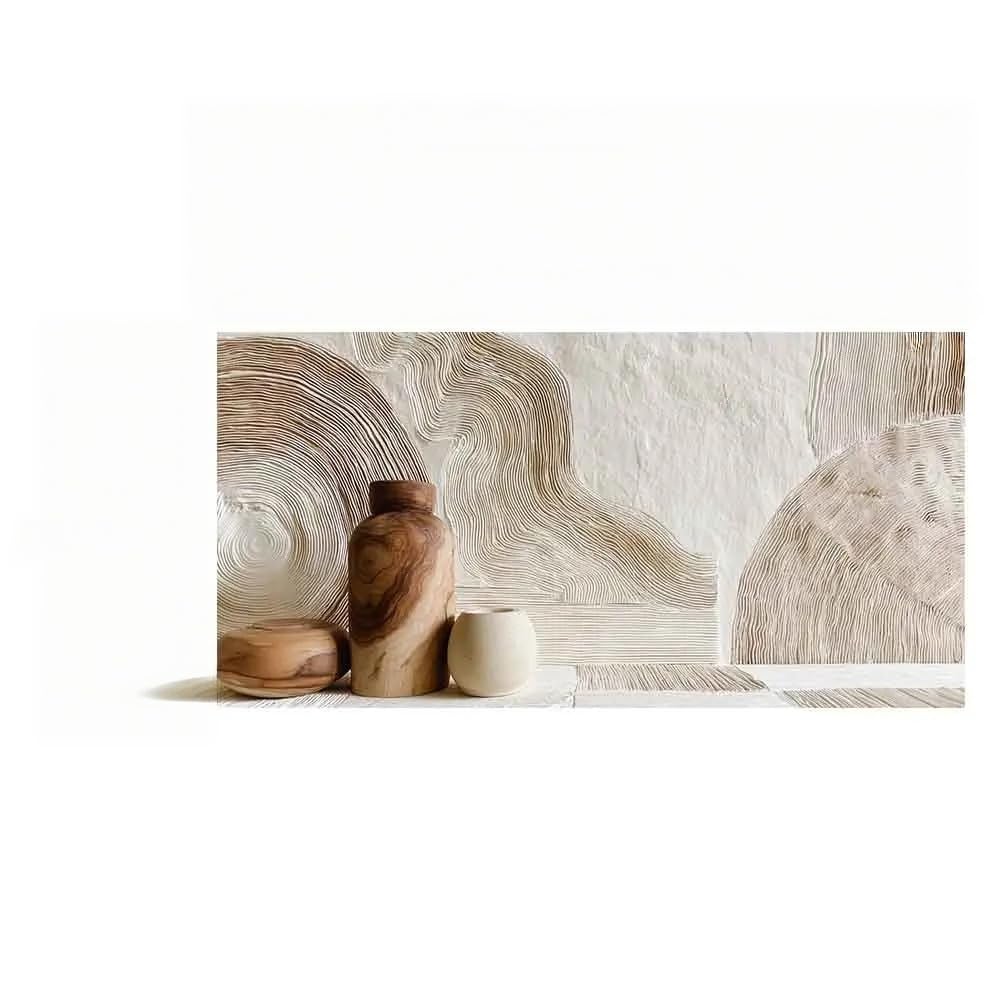 Dittelle Minimalistisches Wabi-Sabi-Leinwandbild, abstraktes Linienkunst-Stillleben mit Vase und Topf in neutralen Erdtönen zur Dekoration des Hauses (70 x 145 cm/rahmenlos)