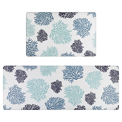 Falflor Anti-Müdigkeit-Küchenteppich-Set, 2-teilig, rutschfest, Küchenteppich und Matten für Spüle, komfortables Stehen für Arbeit, Bodenmatten (Blaugrün/Blau, 111.8x177.8 cm + 111.8 cm cmx304 8 cm) Cover