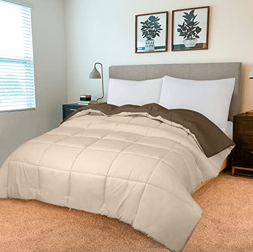 Image of ROYALE King All Season Down Alternative Bedding - Lightweight Quilted Comforter with Corner Tabs - Soft Luxury Hotel Comforter - Box Stitched Duvet Insert (King, Chocolate & Sand)