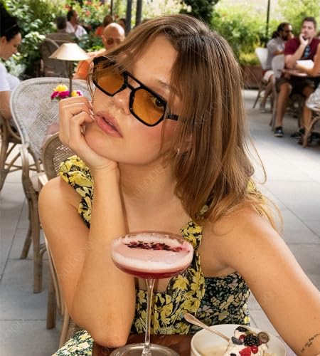 NULOOQ Retro 70s Square Aviator Sunglasses for Women Men Vintage Trendy Rectangle Orange Tinted Sunglasses2