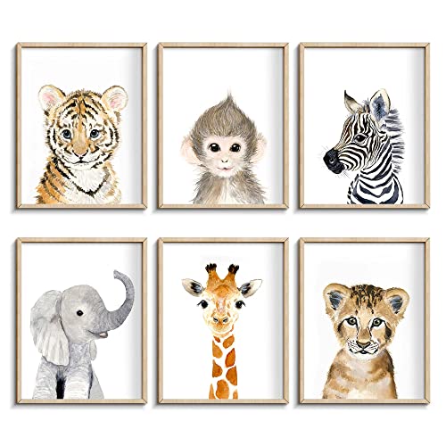 Image of Nursery Baby Room Wall Art Decor, Jungle Nursery Baby Animal of Tiger Lion Elephant Decorations, Nursery Safari Cute Animal Decor for Baby Bedroom (8"x10", UNFRAMED)