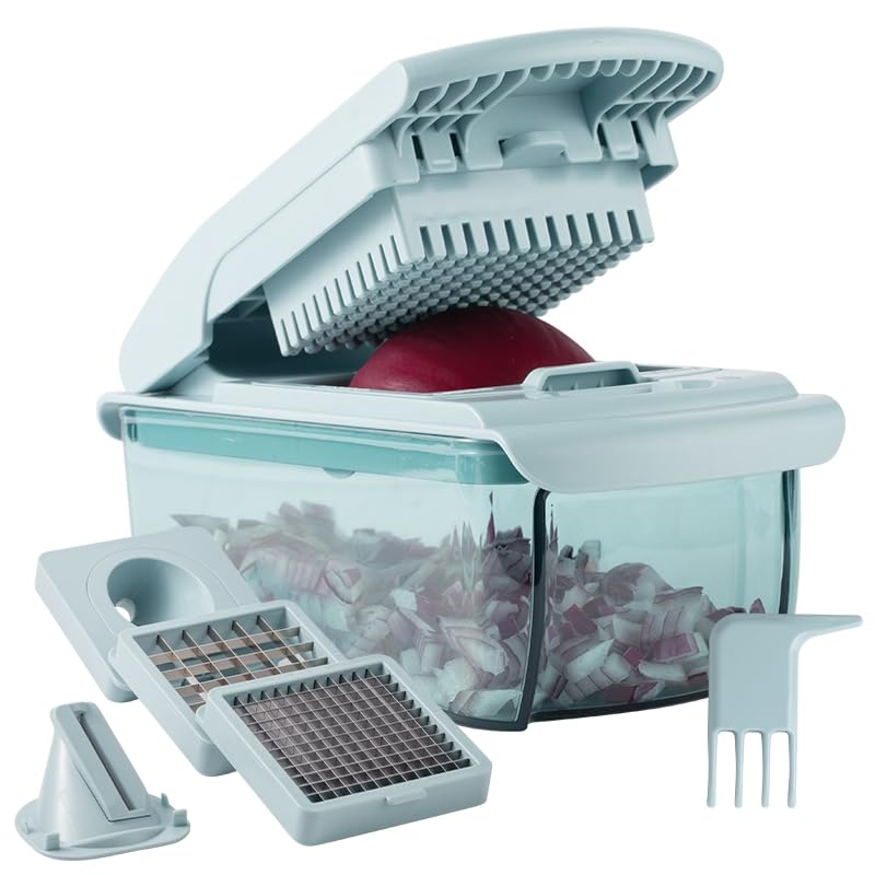 Cook with Color Vegetable Chopper - Multifunctional 11 in 1 Vegetable Chopper with Container - Food Chopper to Dice, Chop, Slice, Julienne and Spiralize, Blue - Blue