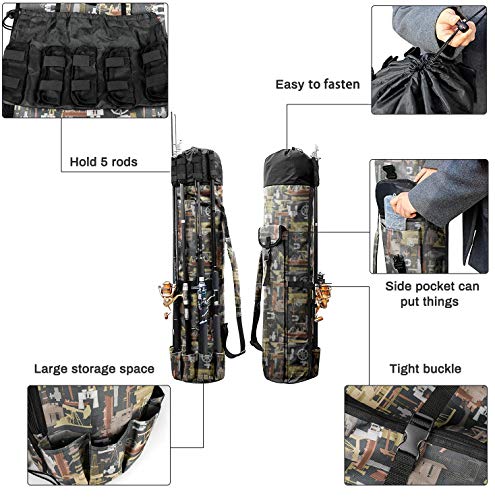 Allnice Angelruten- und Angelrolle, robust, aus Segeltuch, für 5 Angelruten und Angelzubehör – Bild 3