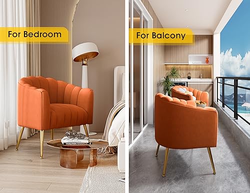 Image of Dewhut Oversized Pumpkin Couch Accent Chair, Modern Comfy Velvet Upholstered Barrel Chairs, Luxury Single Sofa Armchair for Living Room, Waiting Room, Office and Vanity, (Orange)