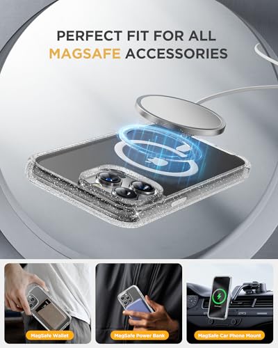Image of Miracase Magnetic for iPhone 13 Pro Max Case 6.7 inch, (Compatible with MagSafe) Upgrade Full-Body Clear Phone Bumper Case with Built-in 9H Tempered Glass Screen Protector, Magnetic Glitter Clear