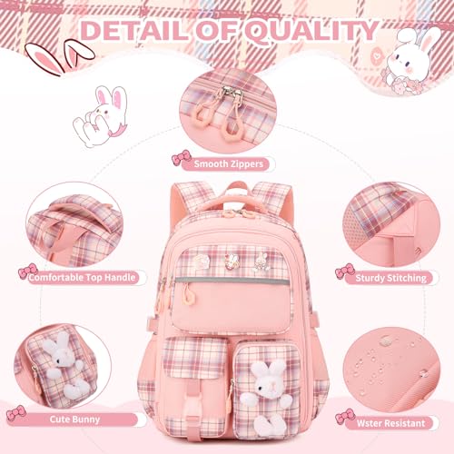 Girls School Backpacks Kids Bookbags for Primary Elementary High Students Teen Girls Cute 17inch Book Bag (Purple-Buny)4