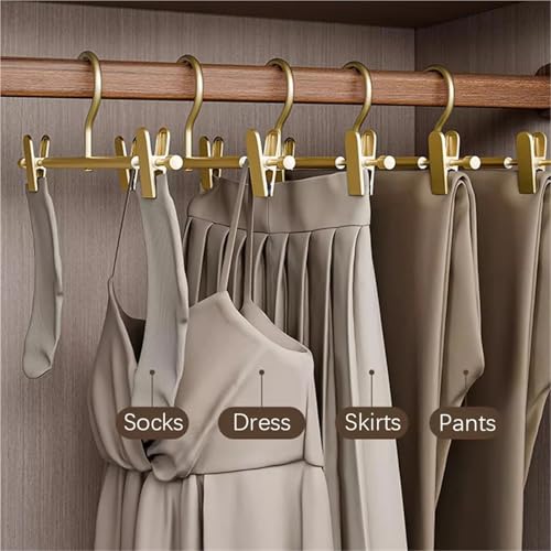 Grucce regolabili in alluminio per pantaloni, 5 pezzi, colore oro/argento, con clip per armadio, salvaspazio, per pantaloni – ed eleganti