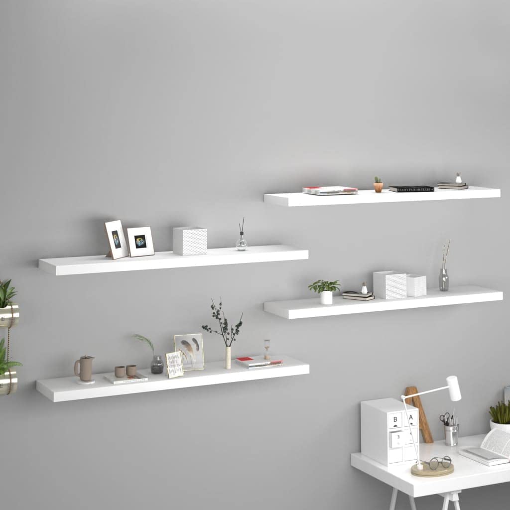 Homvdxl Floating Shelves for Bedroom Decor, 4 Set Wall Mount Shelf with Invisible Brackets Book Plant Hanging Rack Display for Bathroom Living Room Entryway Hallway (White, 120cm)