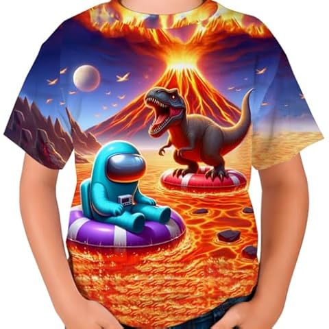 Boys Girls 3D Graphic Lava Shirts for Kids Novelty Neon Volcano Shirts Unisex Summer Tees Dinosaur Shirts for Boys & Girls,Volcano-140 Cover