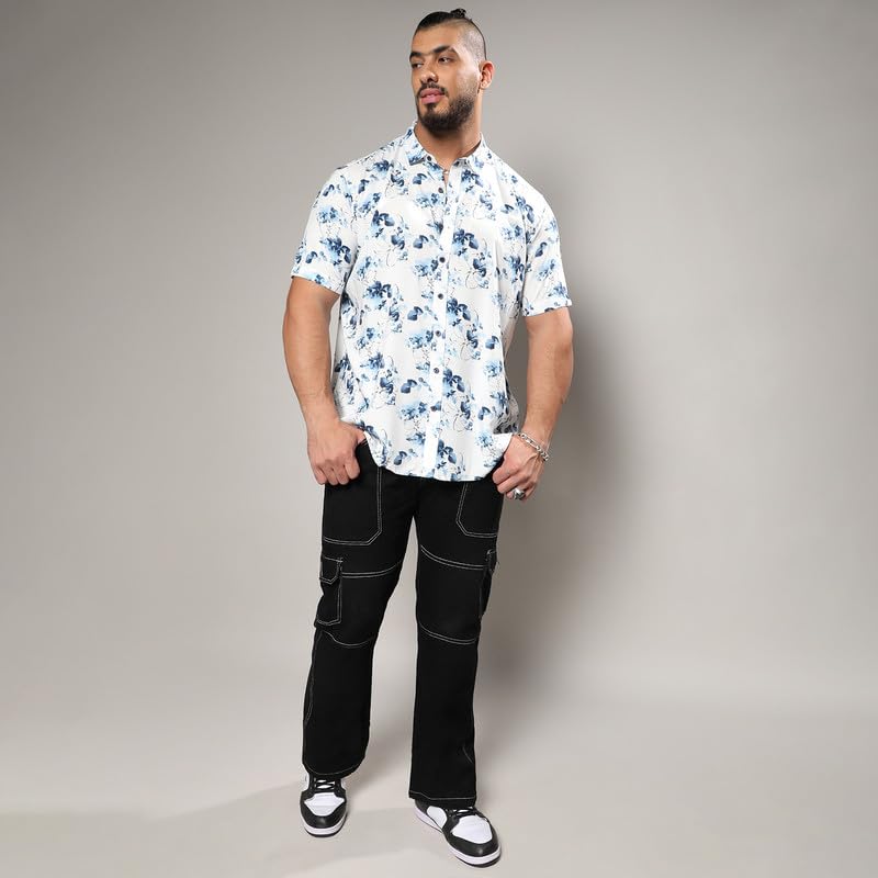 Image of Instafab Plus Men's Shirt for Casual Wear | Spread Collar | Short Sleeve | Button Closure | Plus-Size Fit | Cotton Shirt Crafted with Comfort Fit for Everyday Wear