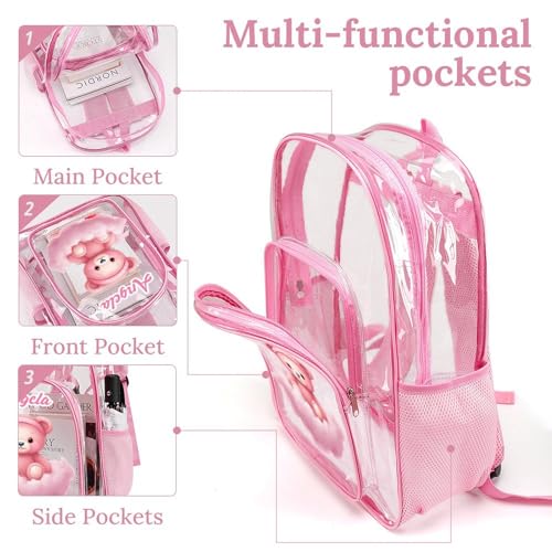 Custom Clear Kids' Backpack Large Cute PVC Cute Bear Animals Printing Transparent Daypack for Schools Stadium Concerts Work Clear/Pink Casual Pack4