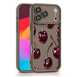 SUMALAY Sexy Wine Cherry Pattern Fashion Phone Case Aesthetics Compatible with iPhone 17/16/15/14/13/12/11 Shockproof Protective Scratch-Resistant Design (Brown, iPhone 15 Pro Max)