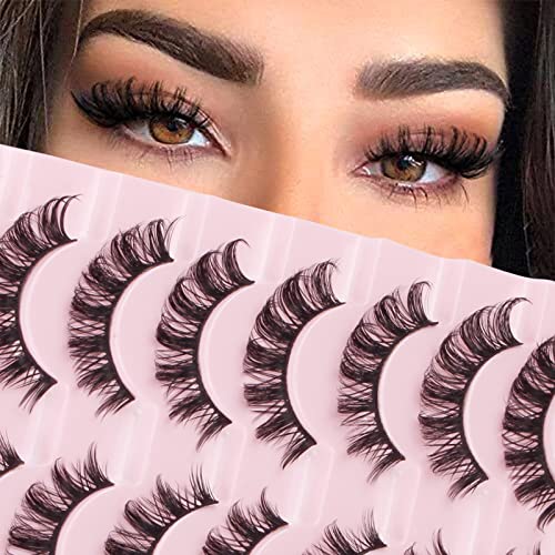 False Eyelashes Natural Look Russian Strip Lashes Faux Mink D Curl Fake Eyelashes Wispy Fluffy Volume 3D Effect Cat Eye Lashes Reusable Handmade Soft Lightweight 10 works