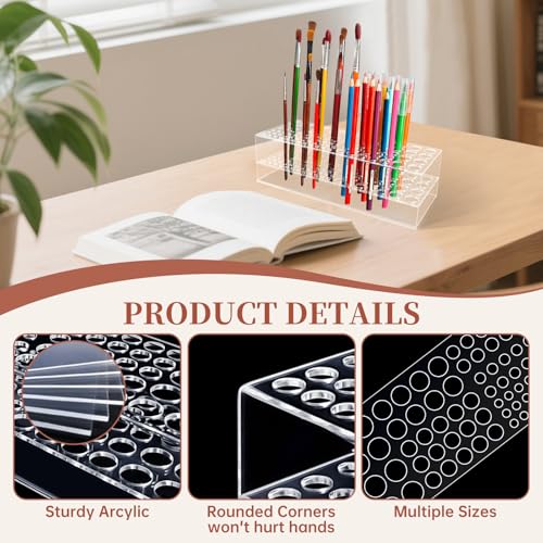 Image of Acrylic Paint Brush Holder 105 Holes Clear Paintbrush Holder Organizer Artist Brush Holder Paint Brush Stand Rack for Pens Pencils Artist