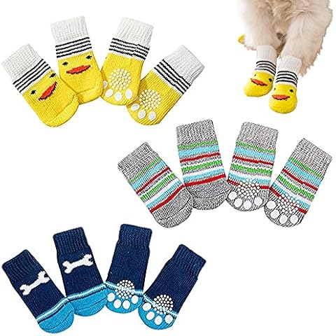 LONGAIXIN 6 Pairs/3 Styles Pet Socks Dogs Socks Pet Paws Protector Use for Pet Paw Anti-Scratch Anti-Dirty Foot Socks Outdoor Indoor Hardwood Floors Indoor Wear Cover
