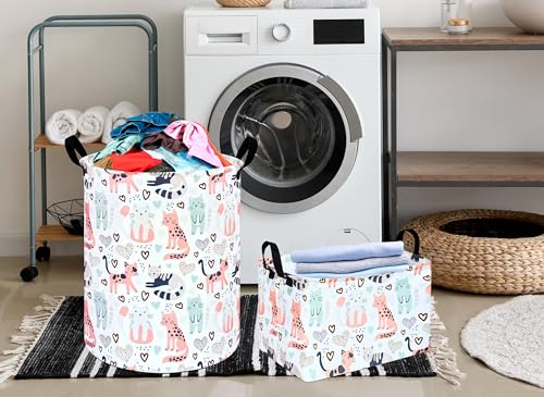 Image of Kid Clothes Storage Basket Gift Shelf Basket Toy Storage Bin, Nursery Basket Organizer Box for With Handles for Room Deco Cat Pattern