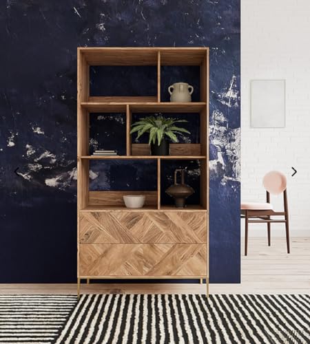 Image of Brisbane Solid Wood Bookshelf | Designer Floor Standing Bookcase |Book Rack Living Room, Home, and Office Library |Mango Wood,|Ideal for Home Decor