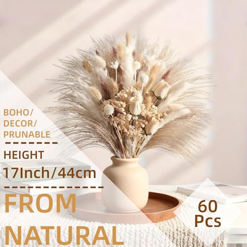 Ramo de flores secas naturales crema con hierba pampas y decoración boho miniatura 2