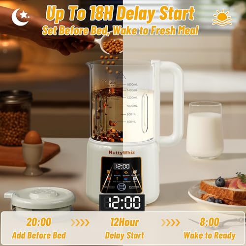 Image of 50oz Nut Milk Maker Machine, 8 in 1 Soy Milk Maker with 12 Blades | No Soak /Delay Start /Keep Warm /Self-Clean for Homemade Almond /Soy /Oat Milk, Juice, Plant-Based Dairy Free for Family & Party