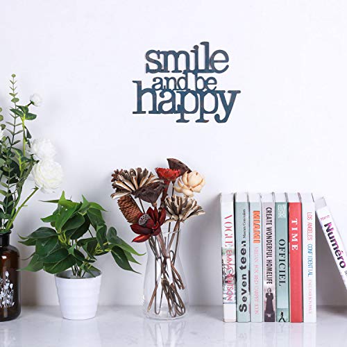 Yamfurvo Antique metel Wall Plaque with Sayings- Smile and Be Happy, Inspirational Plaque Word Art Decor,Gifts for Mothers Day, Decorative Hanging Wall Sculpture for Bedroom, Dorm, Dark Blue - Thumbnail 4