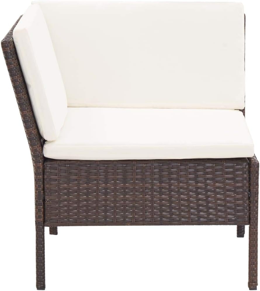 vidaXL 3 Piece Patio Lounge Set with Cushions - Poly Rattan Outdoor Furniture in Brown with Comfortable Cream White Cushions