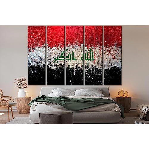 Cuadro de la bandera de Irak ZELLART de 5 paneles 150x100 cm listo para colgar №SL1209