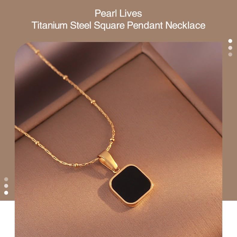 Black Square Pendant Necklace For Women 18K Gold Plated Titanium Steel Necklaces Ceramics Gold Chains Dainty Chokers - Image 2