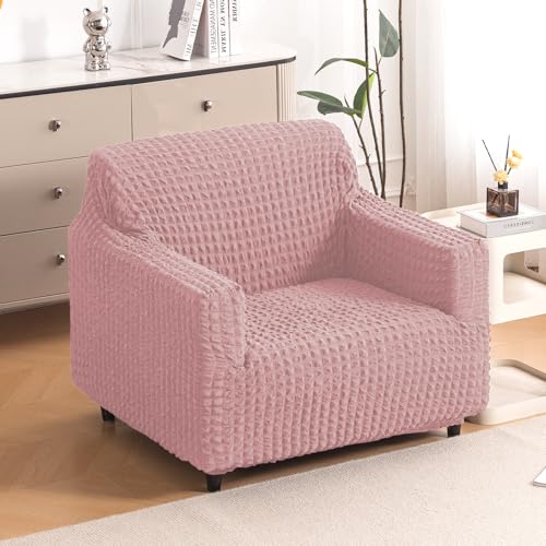 Image of HOKIPO 'Aria Nova' Elastic Stretchable 280 GSM Bubble Sofa Cover for 1 Seater, Tea Rose Pink (AR-6208-PNK)