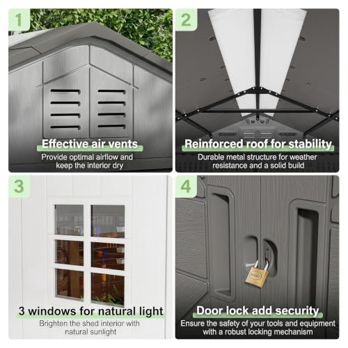 Image of KINYING 6x9 FT Outdoor Storage Shed with Floor,Resin Outdoor Garden Tool Shed with Windows,Lockable Weather Resistant Large Plastic Shed for Bike Storage,Lawn Mower,Pool Supplies
