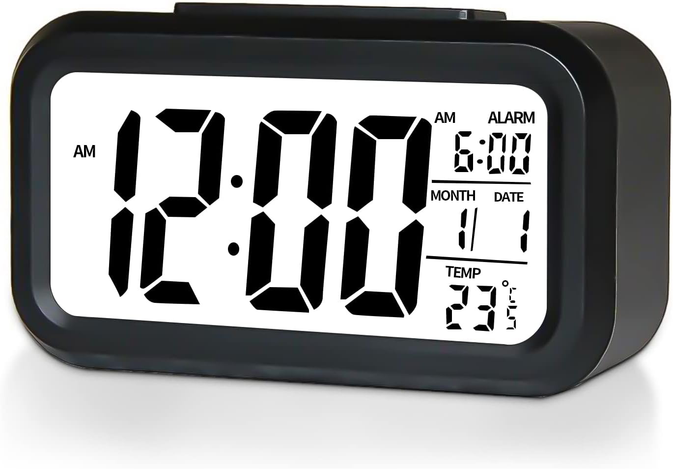 GEMIX Plastic Digital Alarm Clock With Large Display - Battery Operated, Temperature And Calendar Display, Snooze Function - For Bedroom, Office, And Travel (Black, 14 Cm)